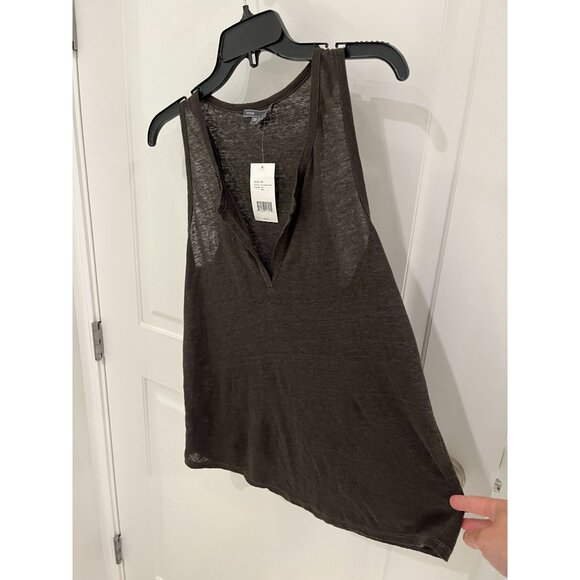 NWT Vince Brown 100% Linen Sleeveless Tank Top Blouse Open V Neck Sz XS - Picture 2 of 6